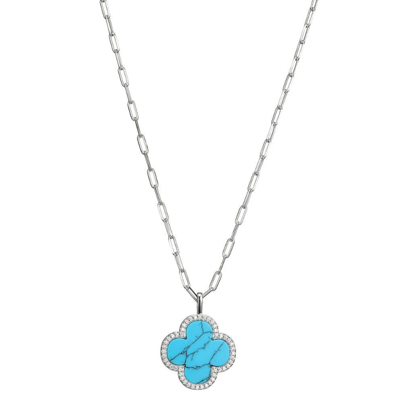 Charles Garnier Sterling Silver Necklace made with Paperclip Chain (2mm) and Clover Pendant (25x19mm)