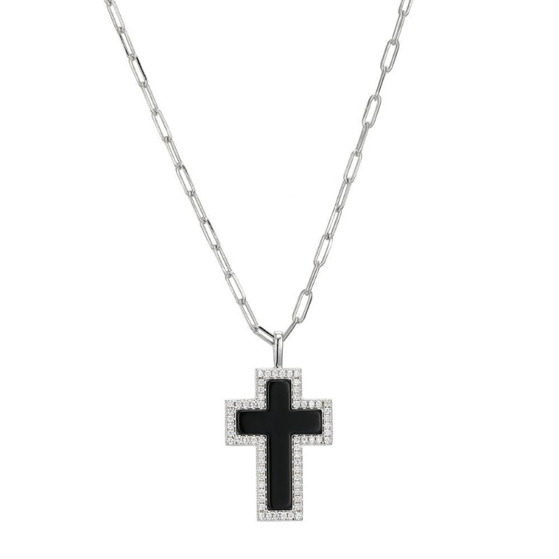 Charles Garnier Sterling Silver Necklace made with Paperclip Chain (2mm) and Cross Pendant (28x16mm)