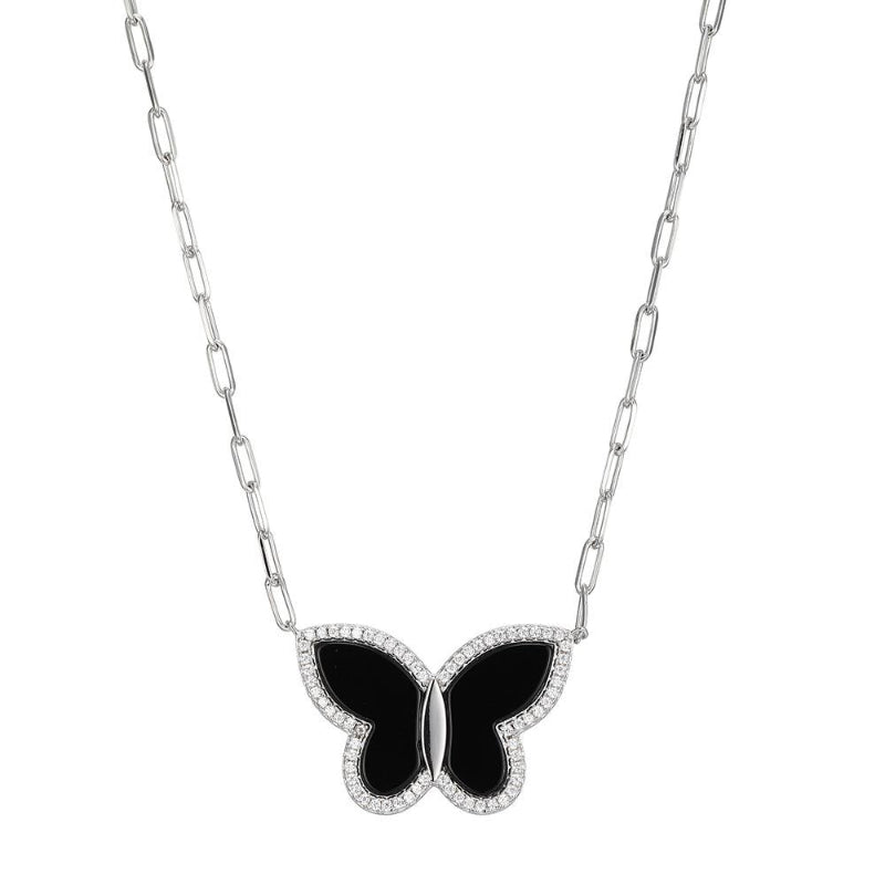 Charles Garnier Sterling Silver Necklace made with Paperclip Chain (2mm) and Butterfly (25x17mm) in Center