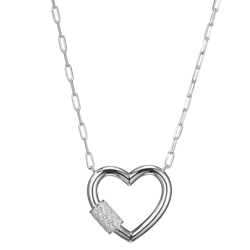 Charles Garnier Sterling Silver Necklace made with Paperclip Chain (2mm) and CZ Heart Motif (26x24mm)