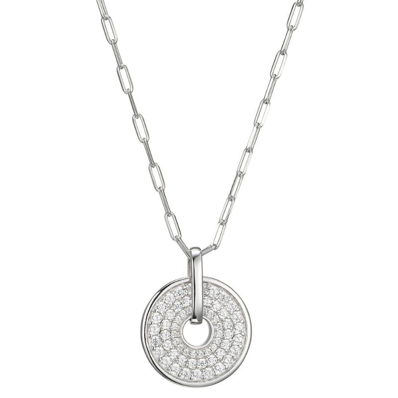 Charles Garnier Sterling Silver Necklace made with Paperclip Chain (2mm) and Pave CZ Disc (25x2mm) Pendant