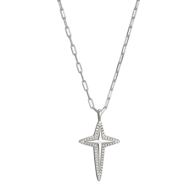 Charles Garnier Sterling Silver Necklace made with Paperclip Chain (2mm) and CZ Cross Pendant (34x2mm)