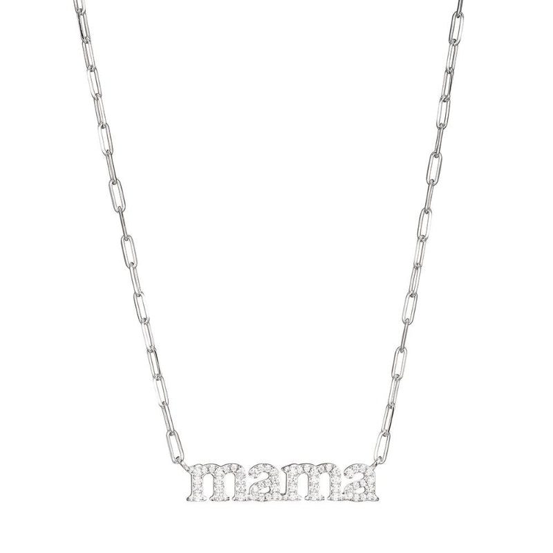 Charles Garnier Sterling Silver Necklace made with Paperclip Chain (2mm) and CZ Word ''MAMA'' in Center