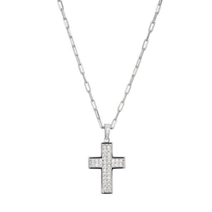 Charles Garnier Sterling Silver Necklace made with Paperclip Chain (2mm) and CZ Cross Pendant (32x18mm)