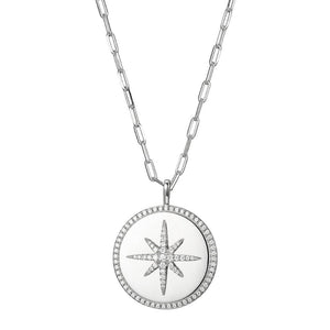 Charles Garnier Sterling Silver Necklace made with Paperclip Chain (2mm) and CZ Starburst Pendant (3x25mm)