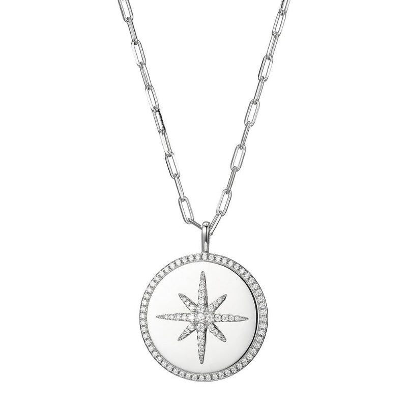 Charles Garnier Sterling Silver Necklace made with Paperclip Chain (2mm) and CZ Starburst Pendant (3x25mm)