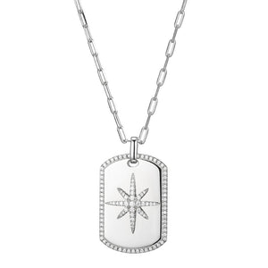 Charles Garnier Sterling Silver Necklace made with Paperclip Chain (2mm) and CZ Starburst Pendant (34x2mm)