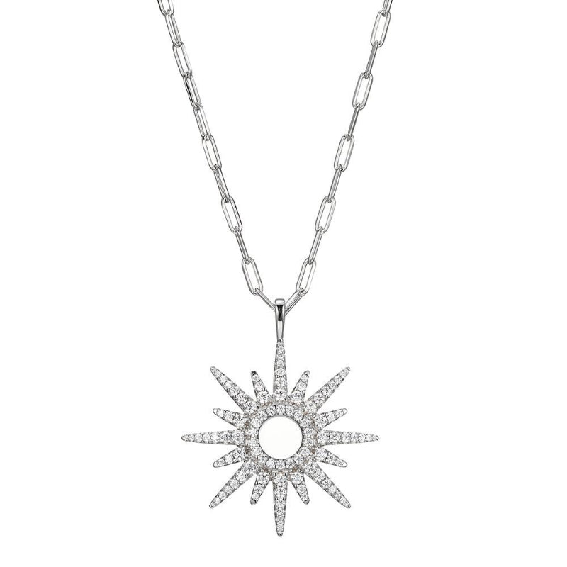 Charles Garnier Sterling Silver Necklace made with Paperclip Chain (2mm) and CZ Starburst Pendant (33x27mm)