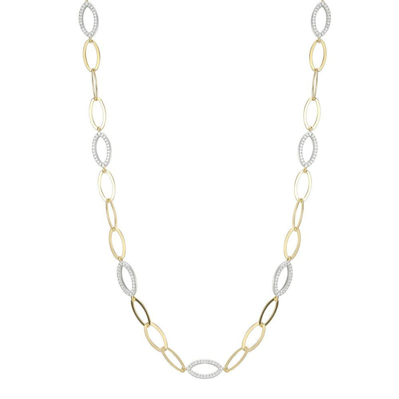 Charles Garnier Sterling Silver Necklace made with Marquise Chain (8mm) and 7 Double Sided CZ Link Stations (16x8mm)