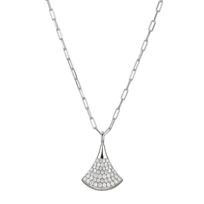 Charles Garnier Sterling Silver Necklace made with Paperclip Chain (2mm) and CZ Fan Shaped Pendant (26x18mm)