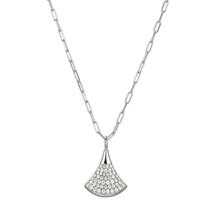 Charles Garnier Sterling Silver Necklace made with Paperclip Chain (2mm) and CZ Fan Shaped Pendant (26x18mm)