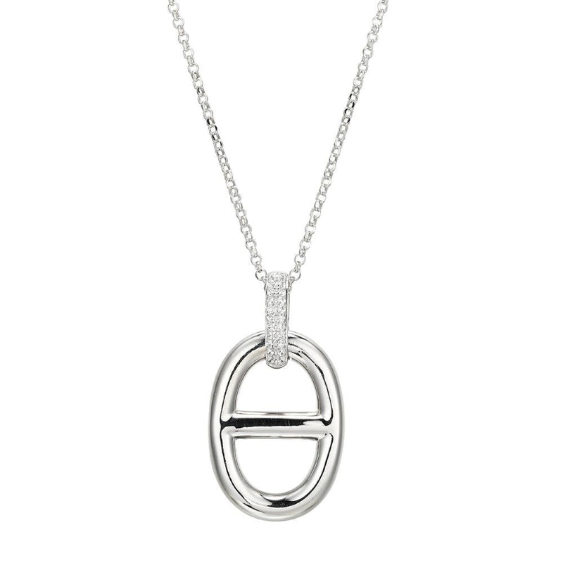 Charles Garnier Sterling Silver Necklace made with Rolo Chain and Marina Motif on CZ Bail Pendant (3x18mm)