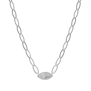 Charles Garnier Sterling Silver Necklace made of Marquise Chain (8mm) and White Mother of Pearl with CZ (2x9x1mm) in Center