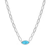 Charles Garnier Sterling Silver Necklace made of Marquise Chain (8mm) and Synthetic Turquoise with CZ (2x9x1mm) in Center