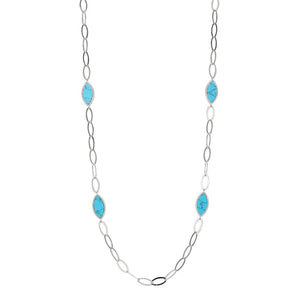 Charles Garnier Sterling Silver Necklace made with Marquise Chain (8mm) and 4 Marquise Shape Synthetic Turquoise (2x9mm) Station