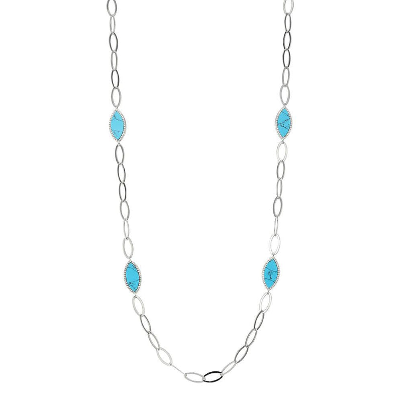 Charles Garnier Sterling Silver Necklace made with Marquise Chain (8mm) and 4 Marquise Shape Synthetic Turquoise (2x9mm) Station