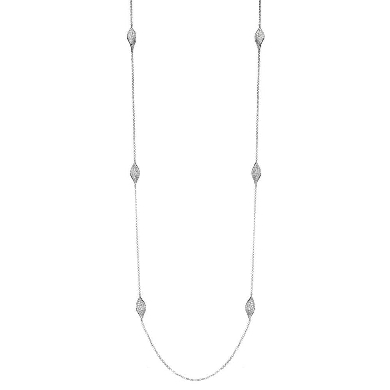 Charles Garnier Sterling Silver Necklace made with Rolo Chain and 6 Twist CZ Marquise (17x8mm) Station  Measures 36'' Long Rhodium Finish