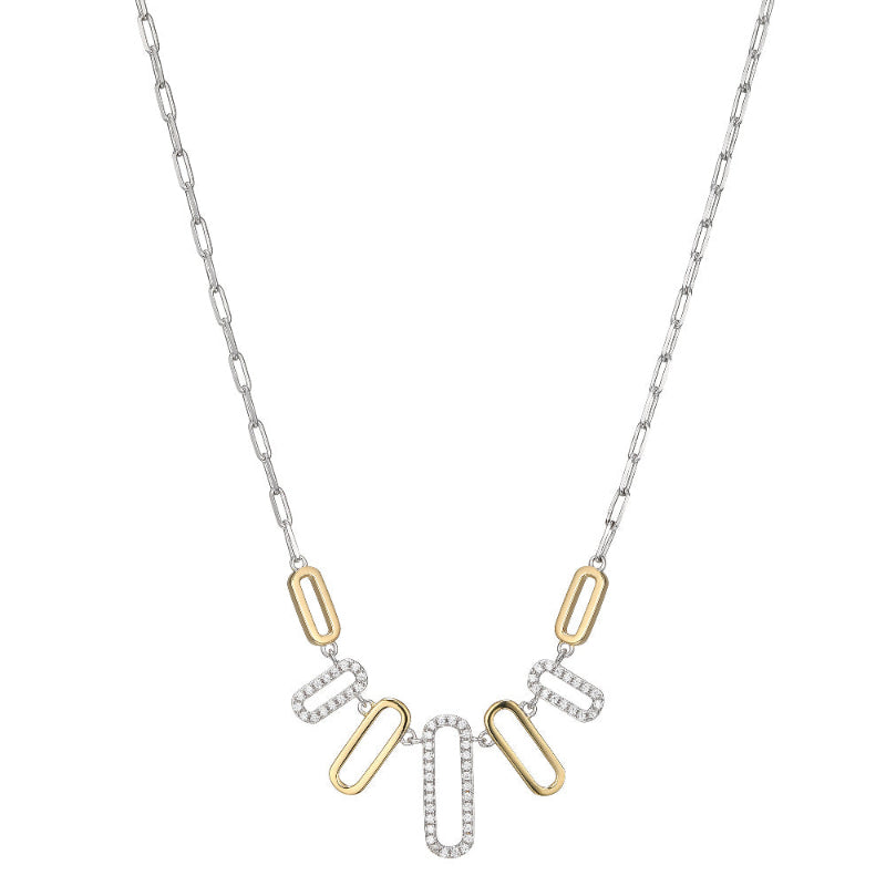 Charles Garnier Sterling Silver Necklace made with Paperclip Chain (2mm) and Multi CZ Paperclip Links