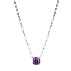 Charles Garnier Sterling Silver Necklace with Amethyst Color CZ (Cushion Shape 12X12mm) on 3mm Paperclip Chain