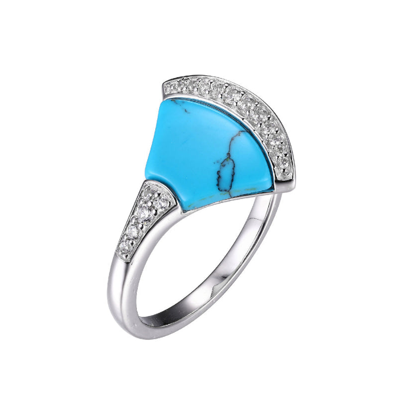 Charles Garnier Sterling Silver Ring made with Synthetic Turquoise (13x9x2mm) and CZ Rhodium Finish Size 6