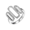 Charles Garnier Sterling Silver Ring with Multi CZ Paperclip Links Size 6 Rhodium Finish