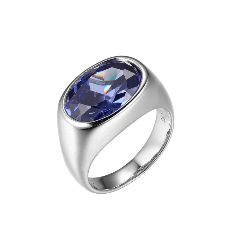 Charles Garnier Sterling Silver Ring with Tanzanite Color CZ (Oval Shape 14X1mm) Size 6 Rhodium Finish