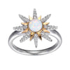 Charles Garnier Sterling Silver Ring made with Synthetic Opal (5mm) and CZ 2 Tone Rhodium and 18K Yellow Gold Finish