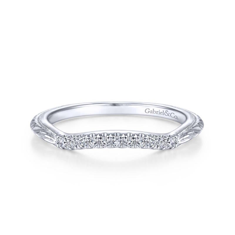 Gabriel & Co. 14k White Gold Victorian Curved Wedding Band