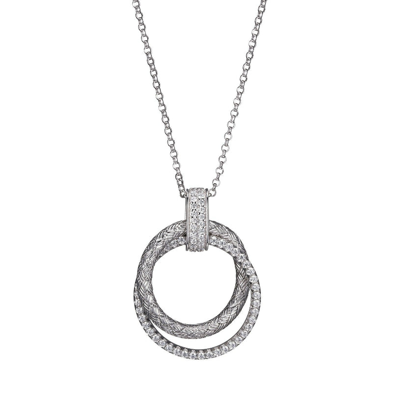 Charles Garnier Sterling Silver Necklace with Mesh and CZ 17''+2'' Rhodium Finish